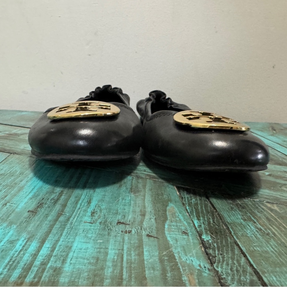 Tory Burch Classic Reva Black Leather Ballet Flats Size 13 - Picture 6 of 12